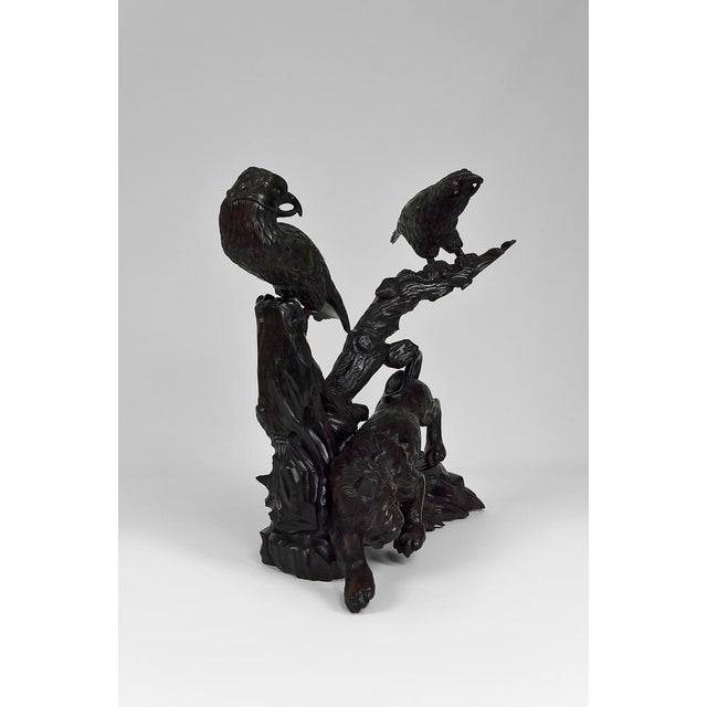 Japanese Meiji Era Artist, Large Okimono Sculpture with Lion and Crows, 1880s, Wood For Sale - Image 4 of 18