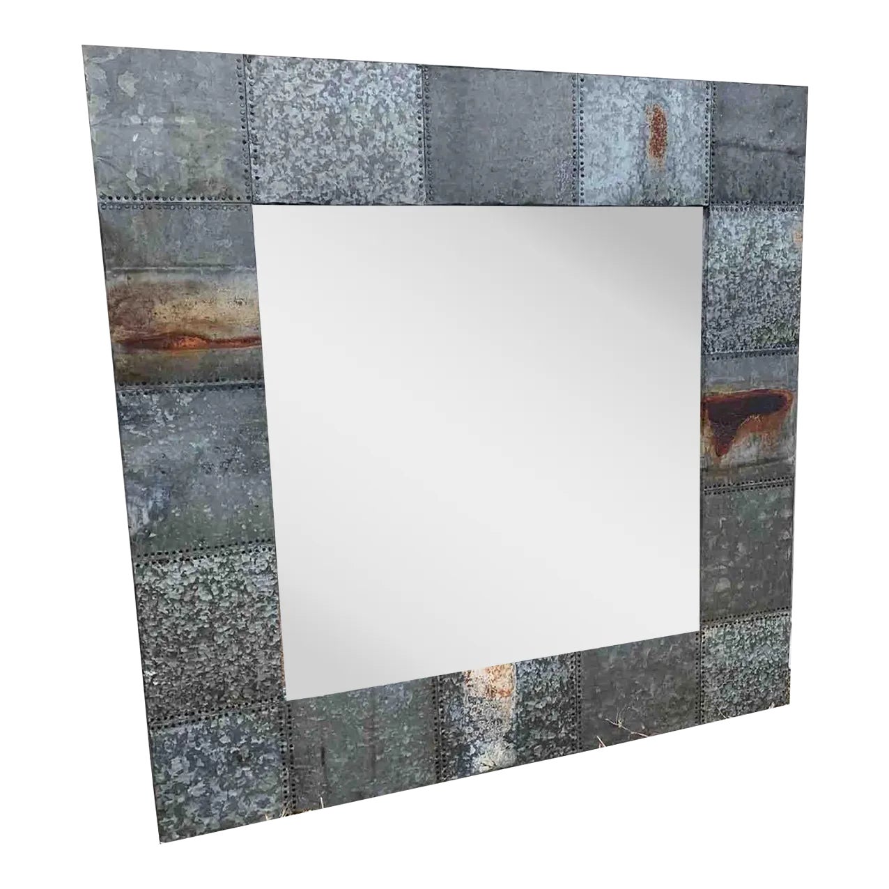 2010s Handcrafted Mirror – Industrial Metal Patchwork | Chairish