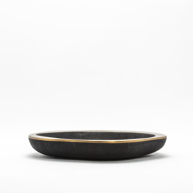 2020s Bowl in Black Shagreen With Bronze Patina Brass Details by R&y Augousti For Sale - Image 5 of 11