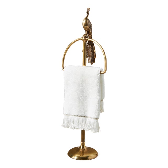 Anthropologie Ida Peacock Brass 2 Towel Freestanding Hand Towel Holders For Sale