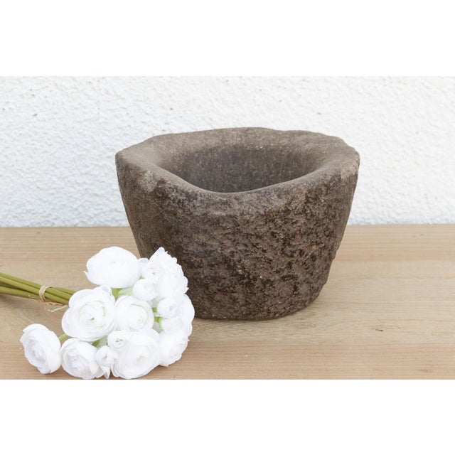 Gray Rustic Wabi Sabi Stone Basin For Sale - Image 8 of 8