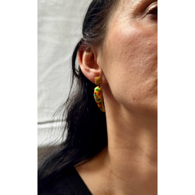 Vintage Enemel 14 Kt Yellow Gold 10.4 Gm Dangling Earrings, 1.6 Inch Long For Sale - Image 11 of 18