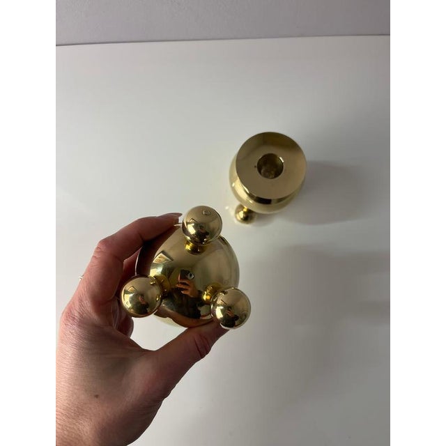 Metal Spherical Brass Candlesticks from Gusums Bruk, Set of 2 For Sale - Image 7 of 11