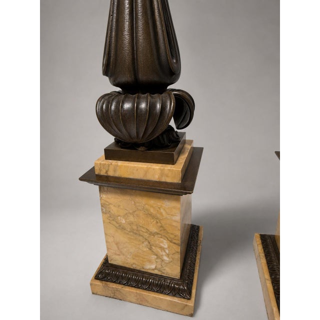 Mid 19th Century Grand Tour–Style Neoclassical Bronze and Siena Marble Lamps - a Pair For Sale - Image 10 of 10