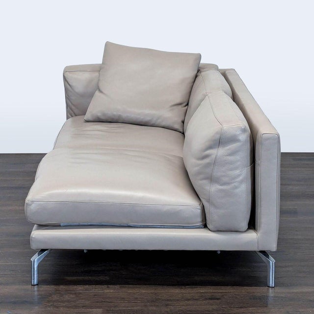 Modern Design Within Reach Como Modern Grey Leather Loveseat With Chrome Legs For Sale - Image 3 of 9