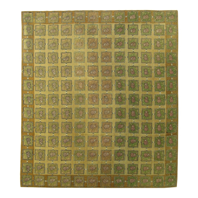 1900s Antique American Hook Floral Design Rug 9'7'' X 8'7'' For Sale