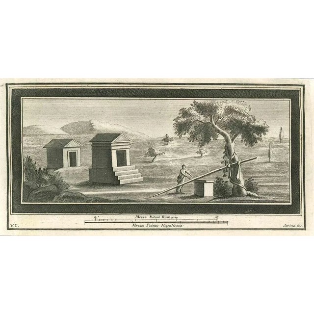 Roman Temple Fresco from "Antiquities of Herculaneum" is an etching on paper realized by Fernando Strina in the 18th...