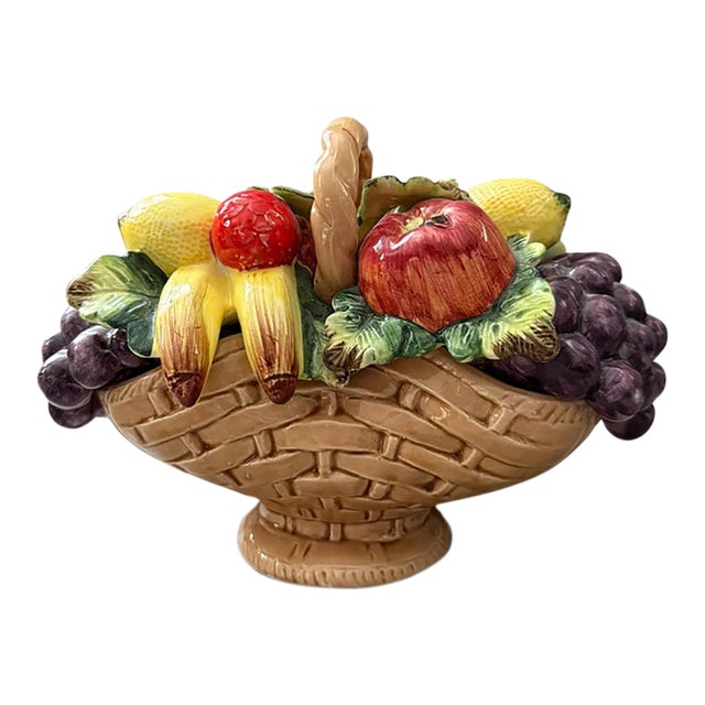 Vintage Arnart Sorrento Fruit Basket Centerpiece, Hand-Painted Ceramic, Japan For Sale