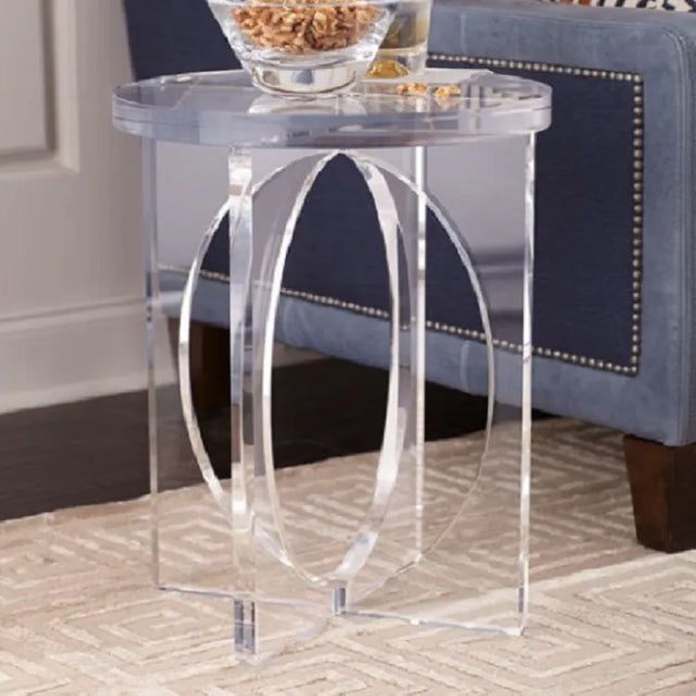 Acrylic side table is made of 20 mm (3/8'') 20 mm material. The palms are shaped with oval detail. Made entirely by hand....