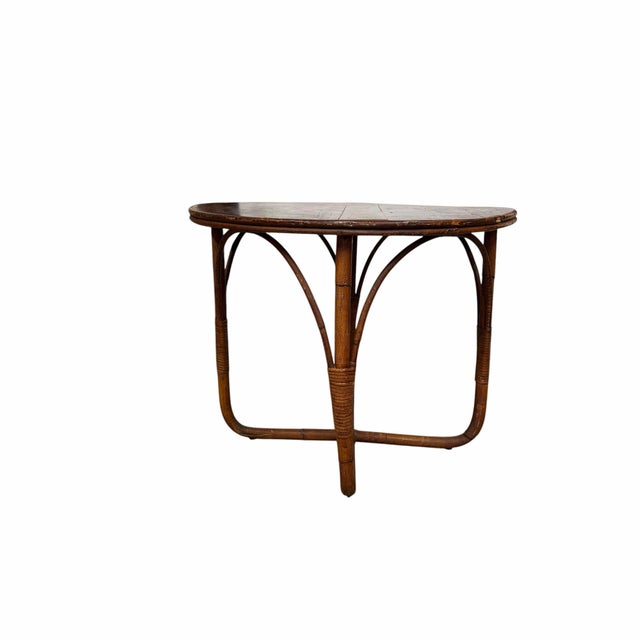 Vintage Mid Century Bamboo and Wood Round Coffee or End Table For Sale - Image 4 of 8