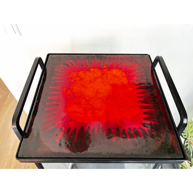 Orange Wrought Iron and Ceramic Side Table by Frères Cloutier, France, 1950 For Sale - Image 8 of 8