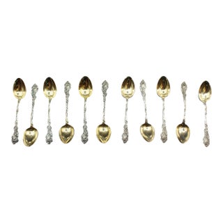 Circa 1890 German Set of 11 800 Standard Silver & Gilt Demitasse Spoons - 11 pcs For Sale