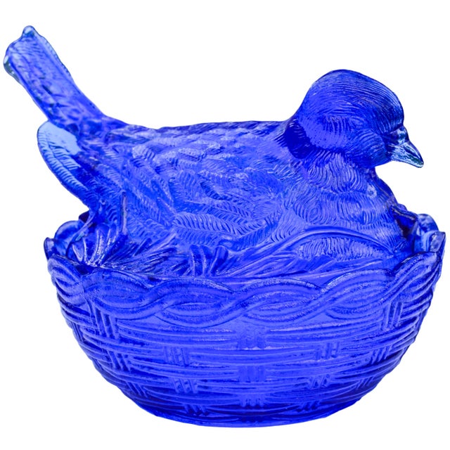 Mid 20th Century Mid 20th Century Handblown Blue Americana Glass Bird-Figurine Centerpiece For Sale - Image 5 of 8
