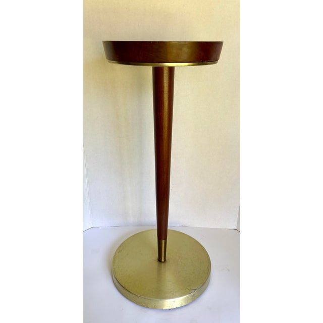 Mid-Century Modern Walnut, Brushed Gold & Cast Iron Smoking Stand Pedestal Table For Sale - Image 12 of 13