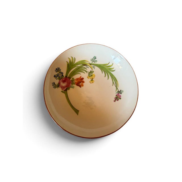 Elegant Meissen porcelain lidded cup and saucer from the Marcolini period (1774–1814), finely decorated with colourful...