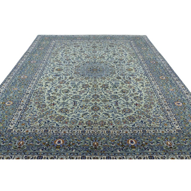 Hand-Knotted Kashan Oriental Rug in Pistachio Green For Sale - Image 4 of 13