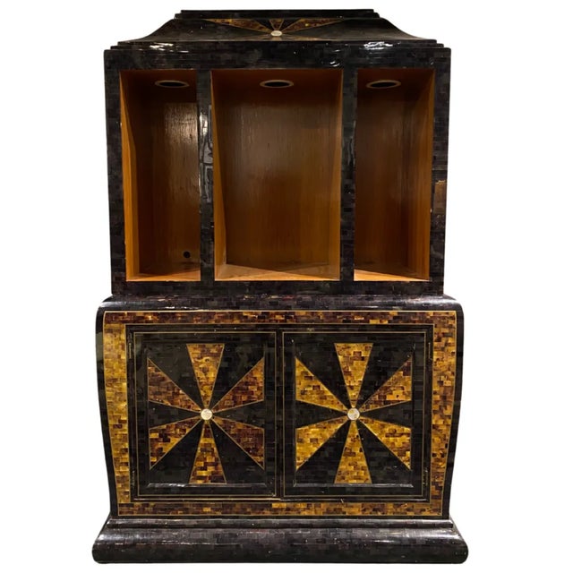 Metal 1970s Tesselated Horn and Mother of Pearl Cabinet For Sale - Image 7 of 7