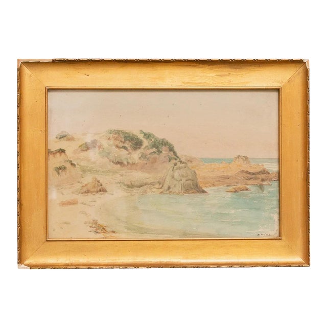Mid 20th Century Antique Watercolor Coastal Painting Signed B. P. Wall, Framed For Sale