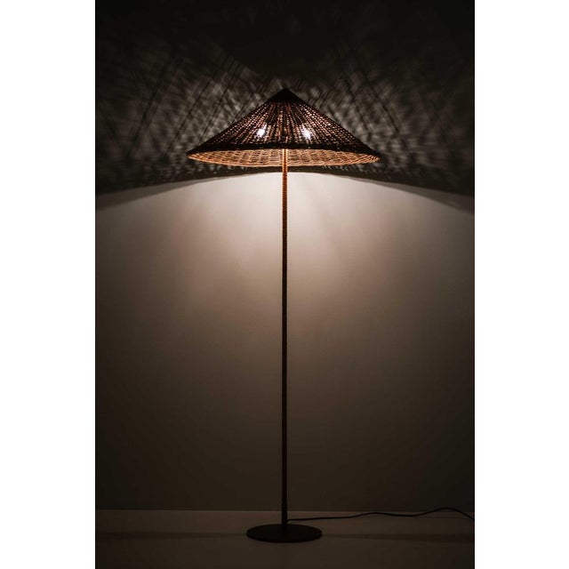 1950s Brass and Cane Floor Lamp by Paavo Tynell for Taito Oy, 1950s For Sale - Image 5 of 10