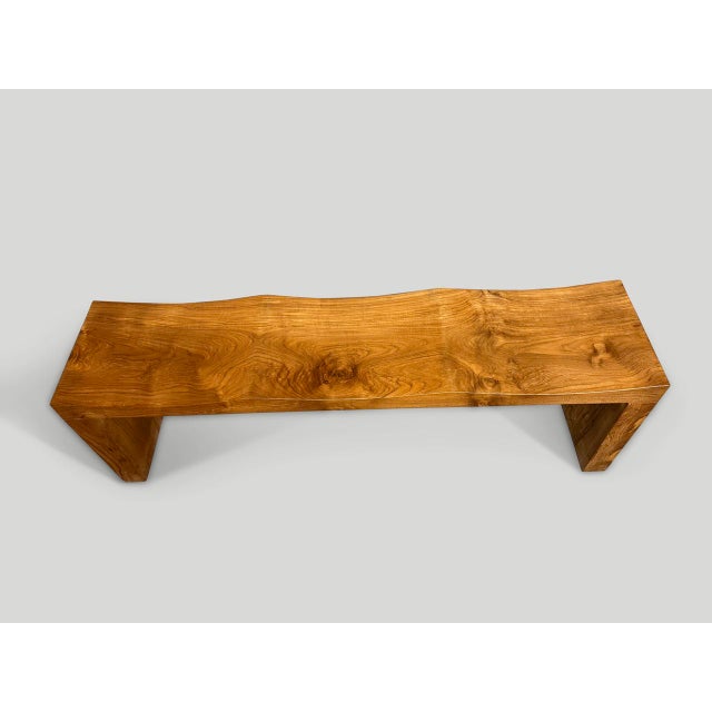 Andrianna Shamaris Modern Organic Teak Wood Wave Bench For Sale - Image 4 of 5