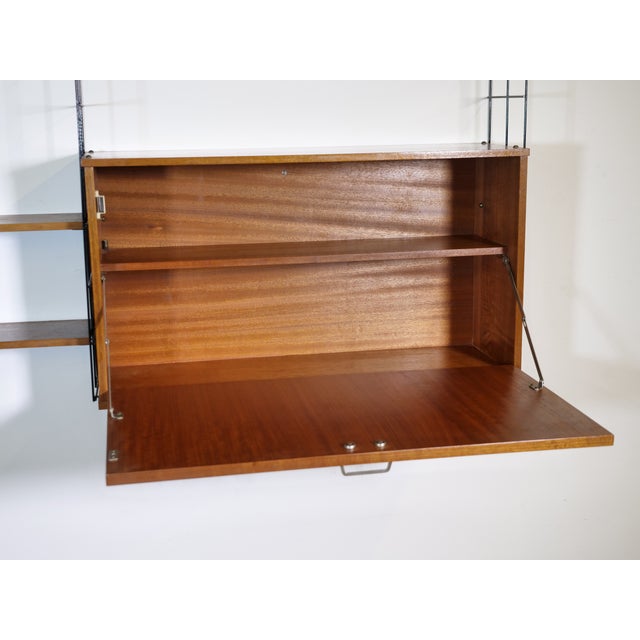 Wood Mid-Century Modern Modular String Shelving Unit in Teak with Secretary Desk, 1960s For Sale - Image 7 of 9
