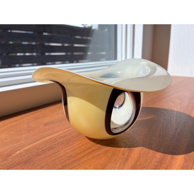 Contemporary Set of 2, Vintage Dreamlight Mediterrana German Sculptural Art Glass -Amber Votive & Organic Modern Bowl For Sale - Image 3 of 10