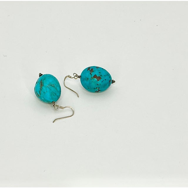 Rustic 1980s Vintage Southwestern Navajo Faux Turquoise Nugget Pierced Dangle Drop Earrings - A Pair For Sale - Image 3 of 8