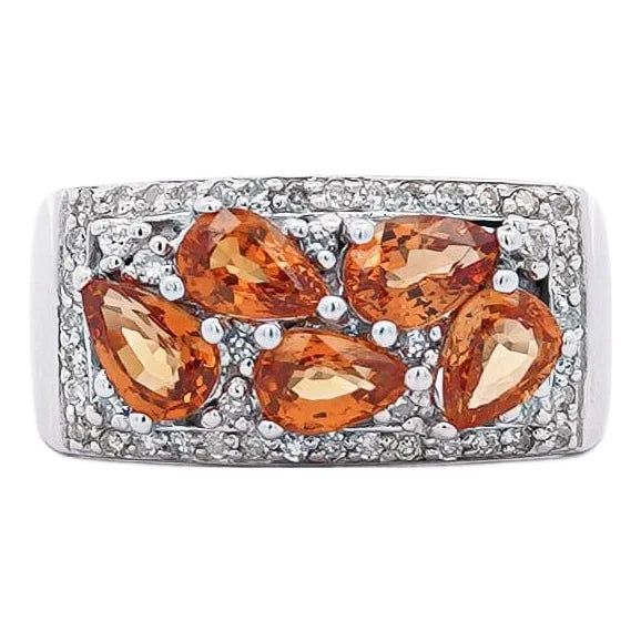 3.75 Carat Pear-Cut Orange Sapphire and Diamond Cluster 14k Gold Ring, Size 6.25 For Sale