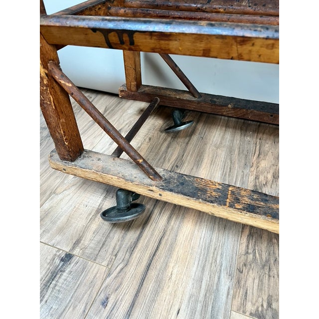 Antique Oak Shoe Factory Rolling Rack on Original Industrial Casters C. Late 19th Century For Sale - Image 13 of 15
