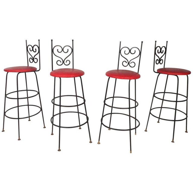 Vintage Wrought Iron Bar Stools Set of 4 Chairish