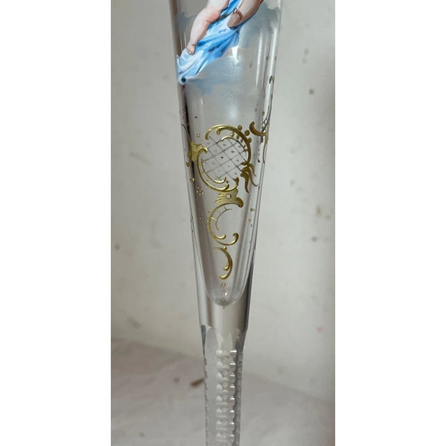 Antique Handmade Gold Gilded Enameled Glass Crystal Cherub Putti French Bud Vase For Sale - Image 10 of 13