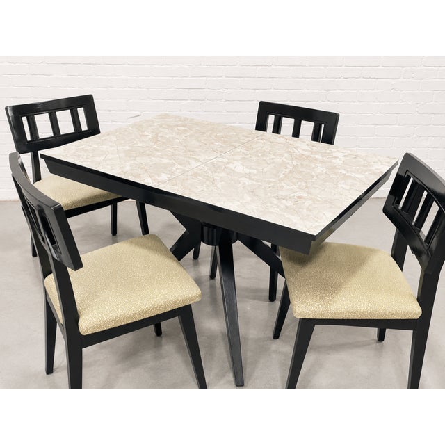 Wood Atomic Mid Century Modern Ebonized Dining Table, C. 1950's For Sale - Image 7 of 11