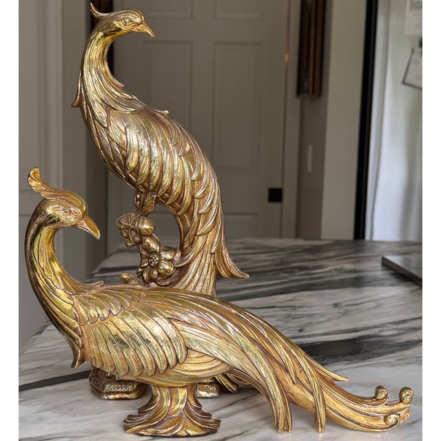 Hollywood Regency Syroco Pair of Peacocks -Set of Two For Sale - Image 9 of 12