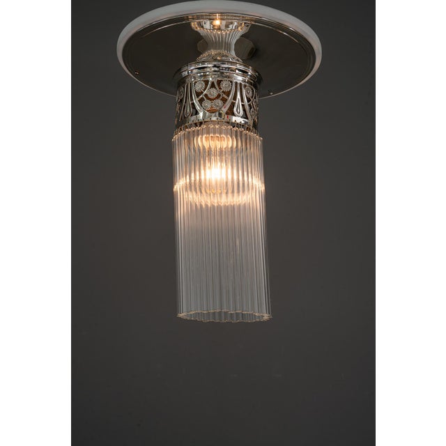 Art Deco Alpaca Ceiling Lamp with Glass Sticks, 1920s For Sale - Image 3 of 9