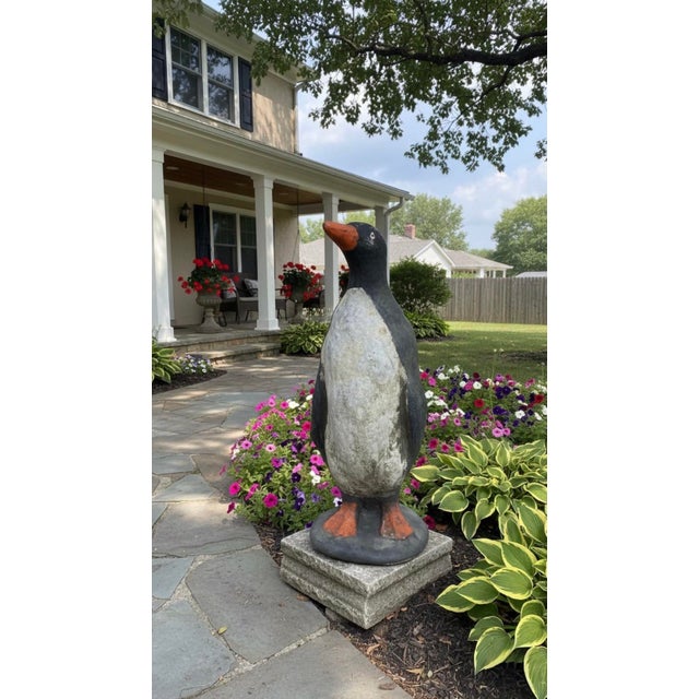 Sculpture Materials Vintage Hand-Painted Concrete Penguin Garden Statuary For Sale - Image 7 of 8