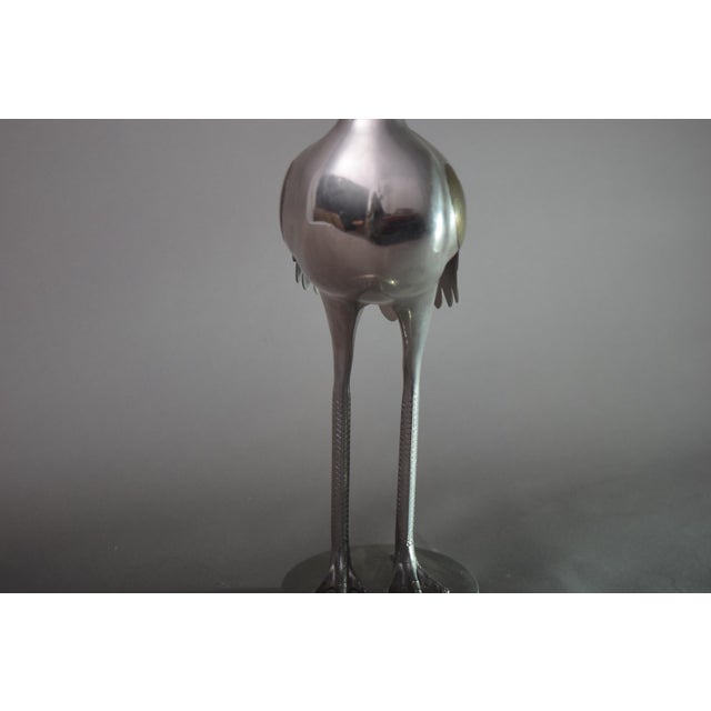 Metal Art Deco Silver-Toned Crane Bird Sculpture with Brass Accents, 1960s For Sale - Image 7 of 11