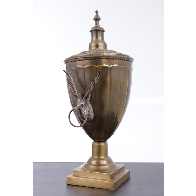 Pair of Vintage Brass Trophy Lidded Deer Urns For Sale - Image 4 of 14
