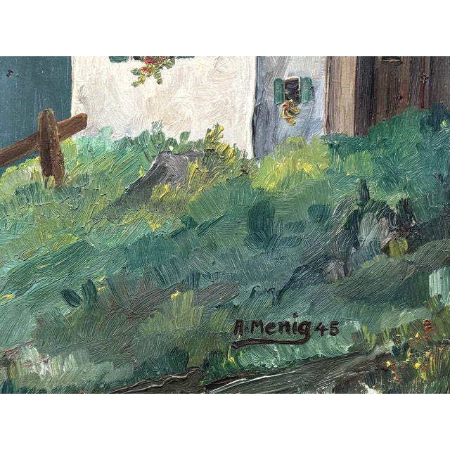 1940s European Alps Oil Painting on Old Advertisement Board For Sale - Image 6 of 11