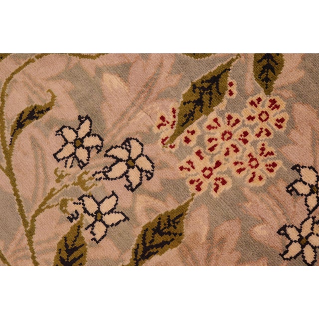 Shabby Chic Floral 1990's Pak-Persian Green/Beige Wool Rug - 6'2'' X 9'3'' For Sale In New York - Image 6 of 9