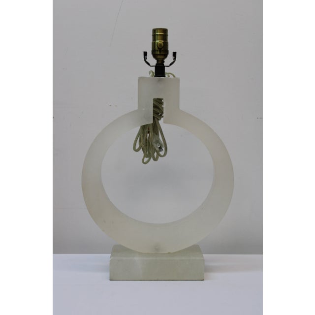 Mid-Century Modern Pair of Circular Alabaster Table Lamps For Sale - Image 3 of 5