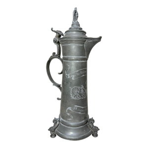19th Century Large Antique Ornate German Cycling Trophy Award Pewter Lidded Stein Tankard