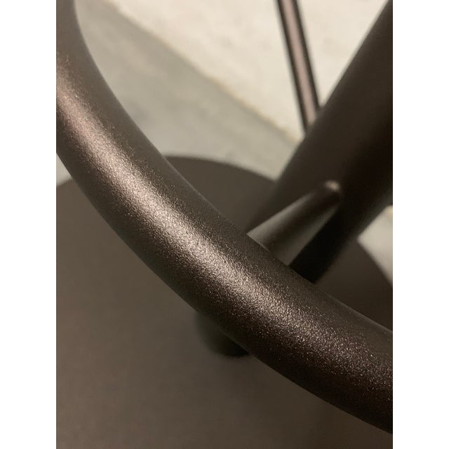 Black New Industrial Wrought Iron Shop Stool With Turquoise Wood Seat For Sale - Image 8 of 10