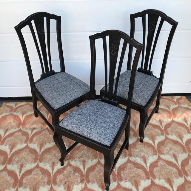 Black Art Nouveau Chairs, 1920s, Set of 3 For Sale - Image 8 of 18