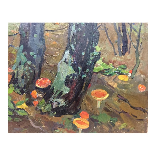 1970s Oil Painting Mushroom Glade Moses Faybovich Gantman For Sale