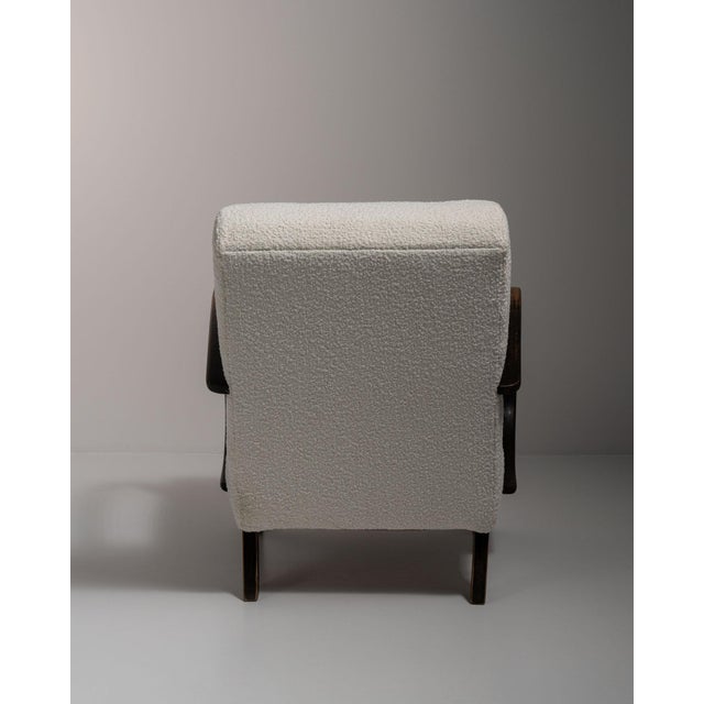 20th Century Czech Republic Deep Espresso Brown Upholstered Bench With Wool Boucle Top For Sale - Image 9 of 11