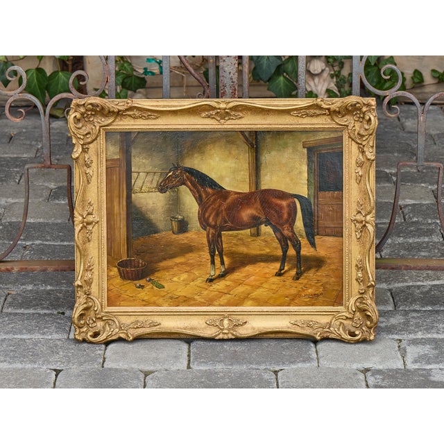 Early 20th Century Oil on Board Painting of Horse in Stable by Louis Nadler, Early 20th Century For Sale - Image 5 of 12