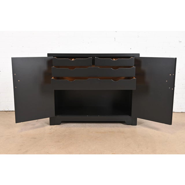1960s Michael Taylor for Baker Far East Collection Black Lacquered Bar Cabinet, Newly Refinished For Sale - Image 5 of 13