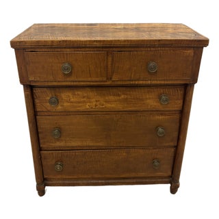 Late 19th Century Tiger Maple and Cherry Wood Federal Chest of Drawers Two Over Three For Sale