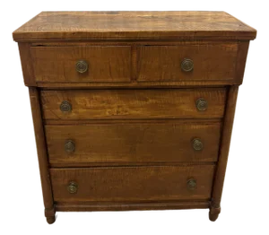 Late 19th Century Tiger Maple and Cherry Wood Federal Chest of Drawers Two Over Three