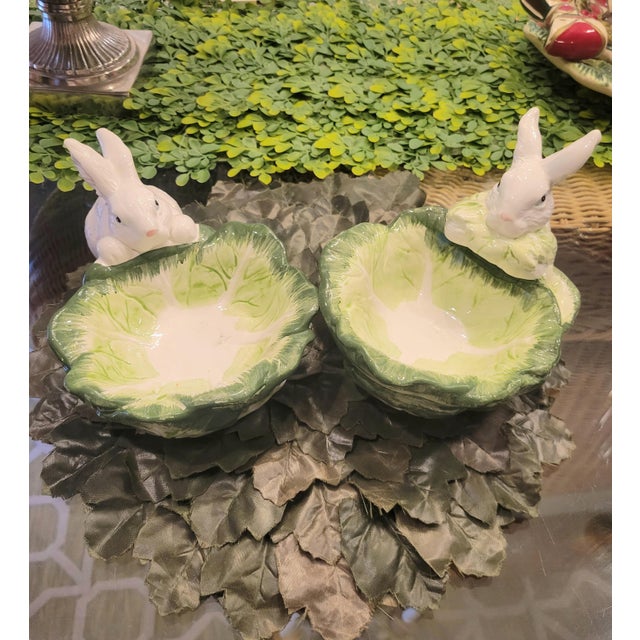 Vintage Ceramic Fitz and Floyd Style Bunny Rabbit Cabbage Catchall ...